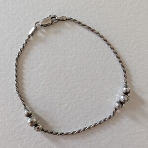 FAS Signed Sterling Silver Bead on 7" Rope Chain Bracelet